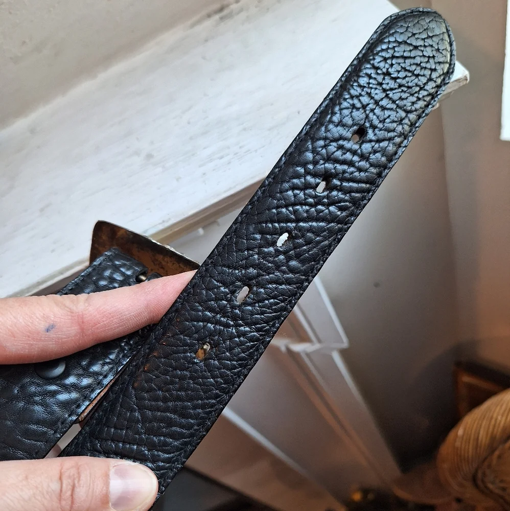 Vintage Mexican black leather belt and longhorn saddle metal belt buckle size 42 - Picture 8 of 10